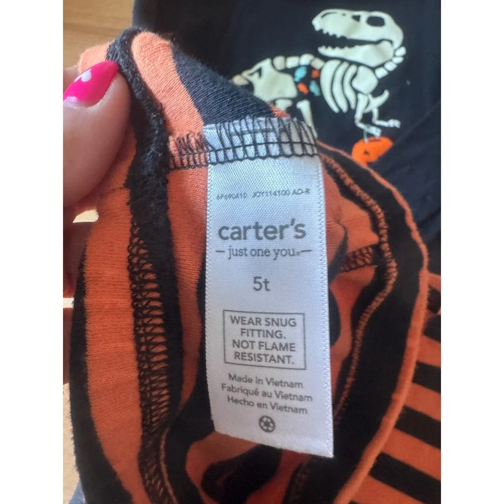Carters Kids Dinosaur Skeleton Halloween Pajamas Size 5t‎